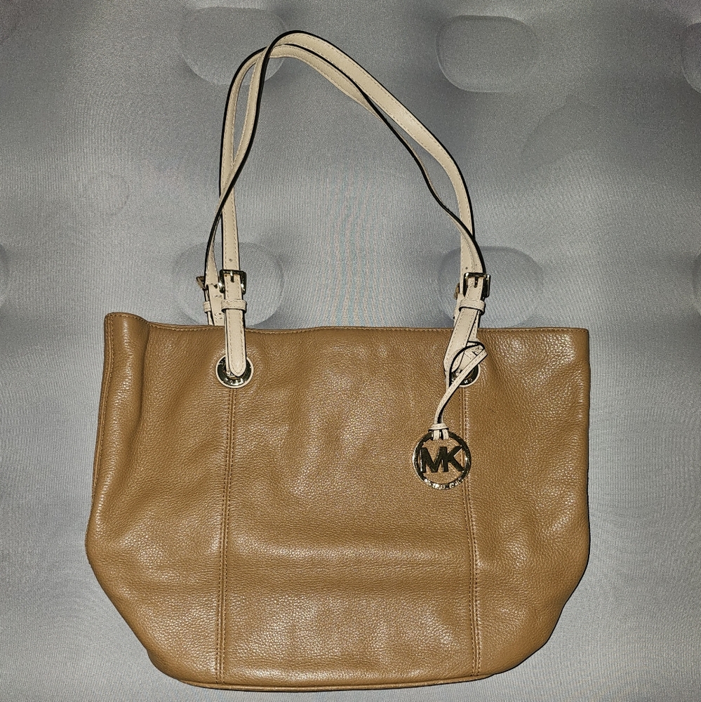 Michael Kors Brown Leather Tote with Cream Straps